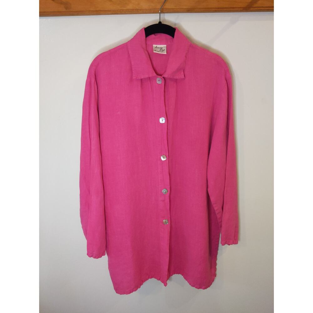 American Style Pink Button Up Blouse Size M USA Made Linen Blend Spring Jacket